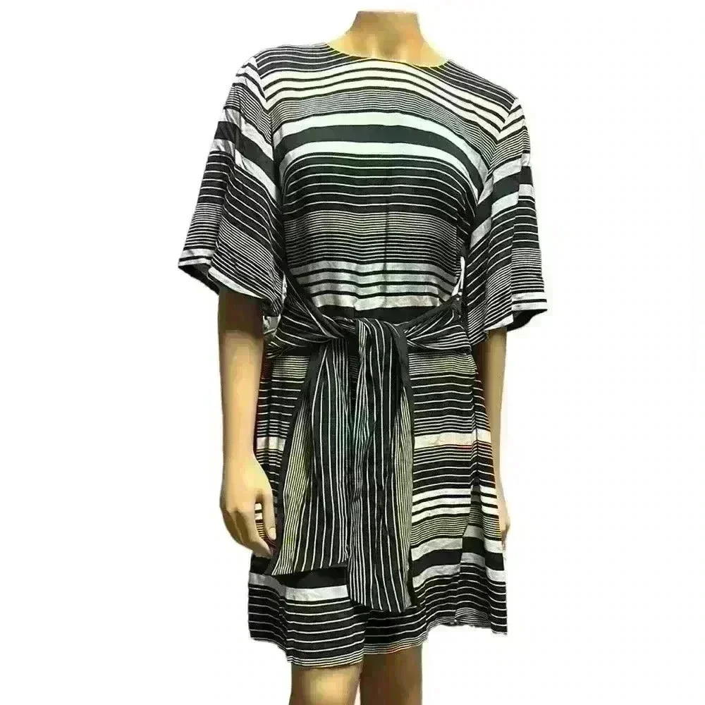 Ann Taylor Striped Tie Waist Shift Dress size 10